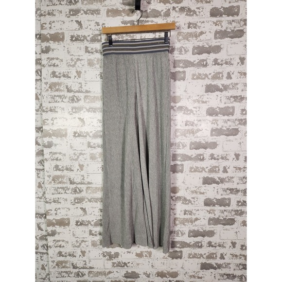 Anthropologie Pants - Metallic Silver Wide Leg Pants Small Flowy Glam Striped Ribbed Waist Comfy